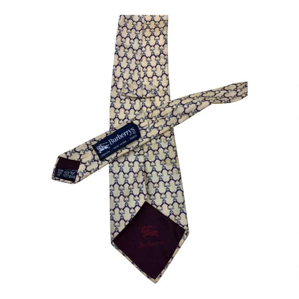Burberry Yellow 100% Silk Gold Silver Locks Graphic Mns Tie - Picture 2 of 3